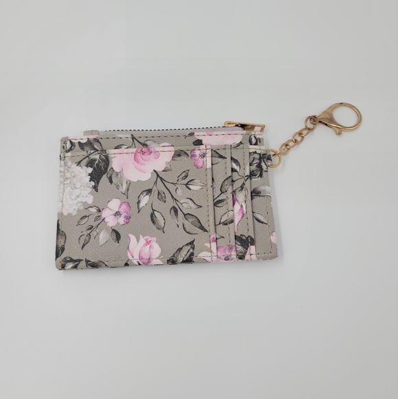 Rampage Floral Gray & Pink Card Holder Keychain ID Card Holder Zip Up Coin Purse - Picture 4 of 11
